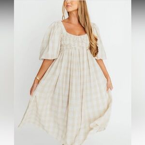 New Worth Collective Harlow Maxi Dress Natural Plaid Bump Friendly M